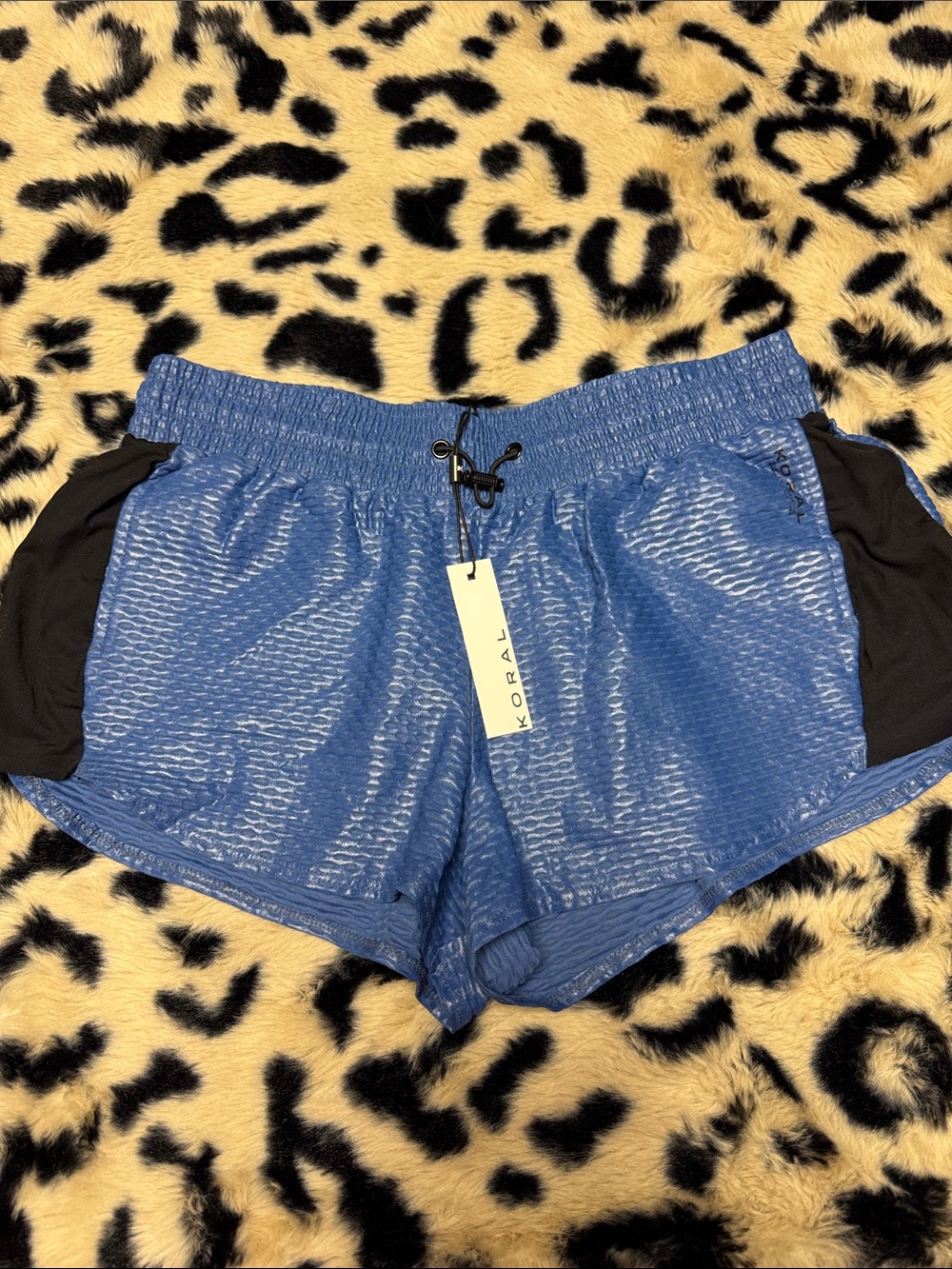 Koral Blue Athletic Running Shorts with Black Panels